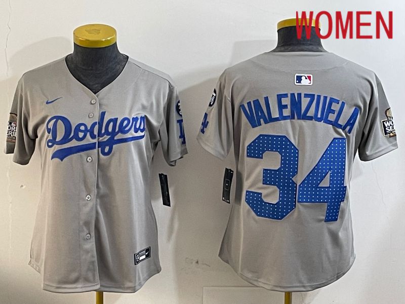 Women Los Angeles Dodgers #34 Valenzuela Grey Game 2024 Nike MLB Jersey style 12055